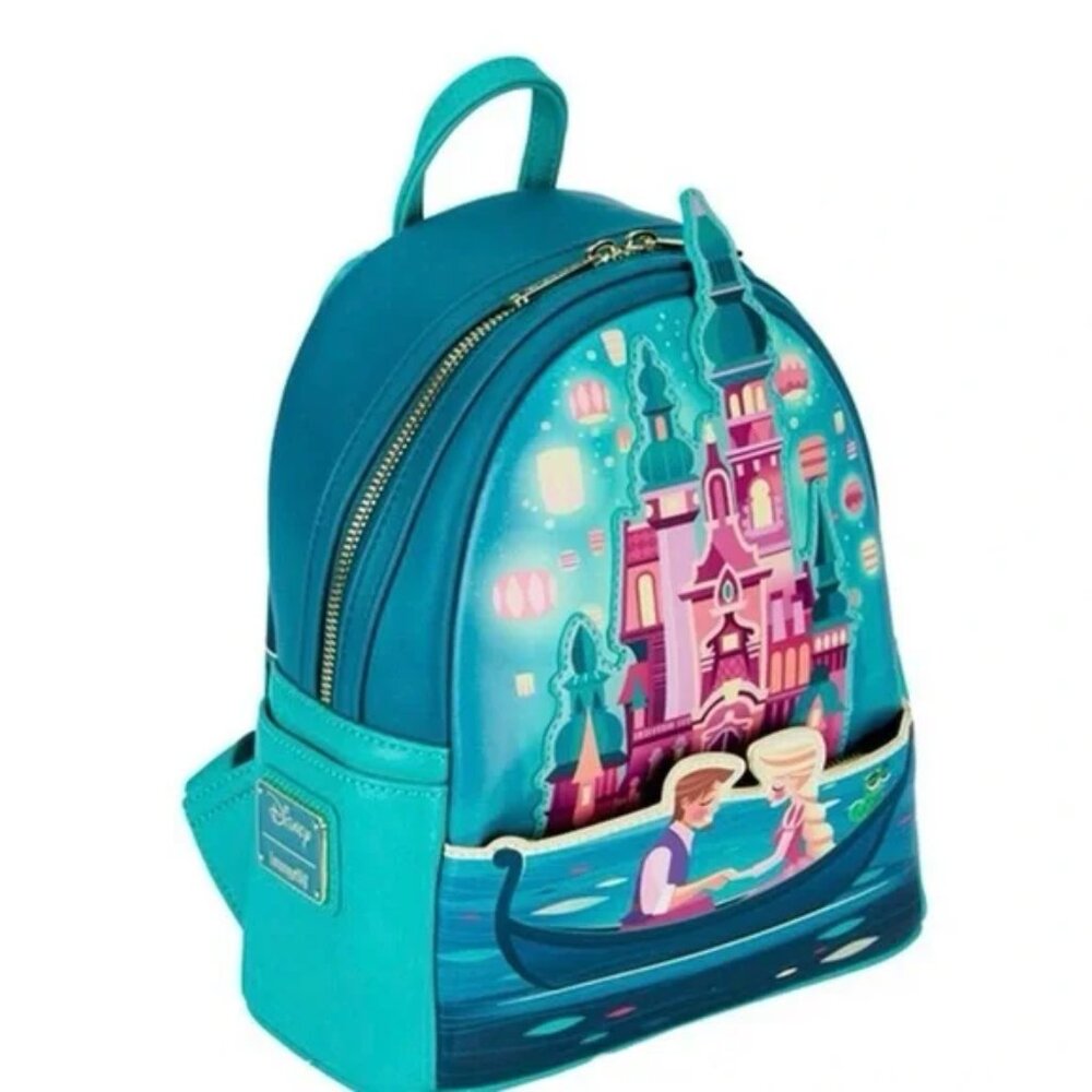 NWT Loungefly Tangled Rapunzel Castle Glow-In-The-Dark Mini Backpack - Picture 4 of 7